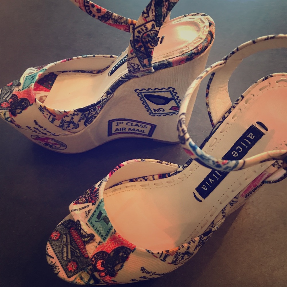 Alice and Olivia- printed wedges.